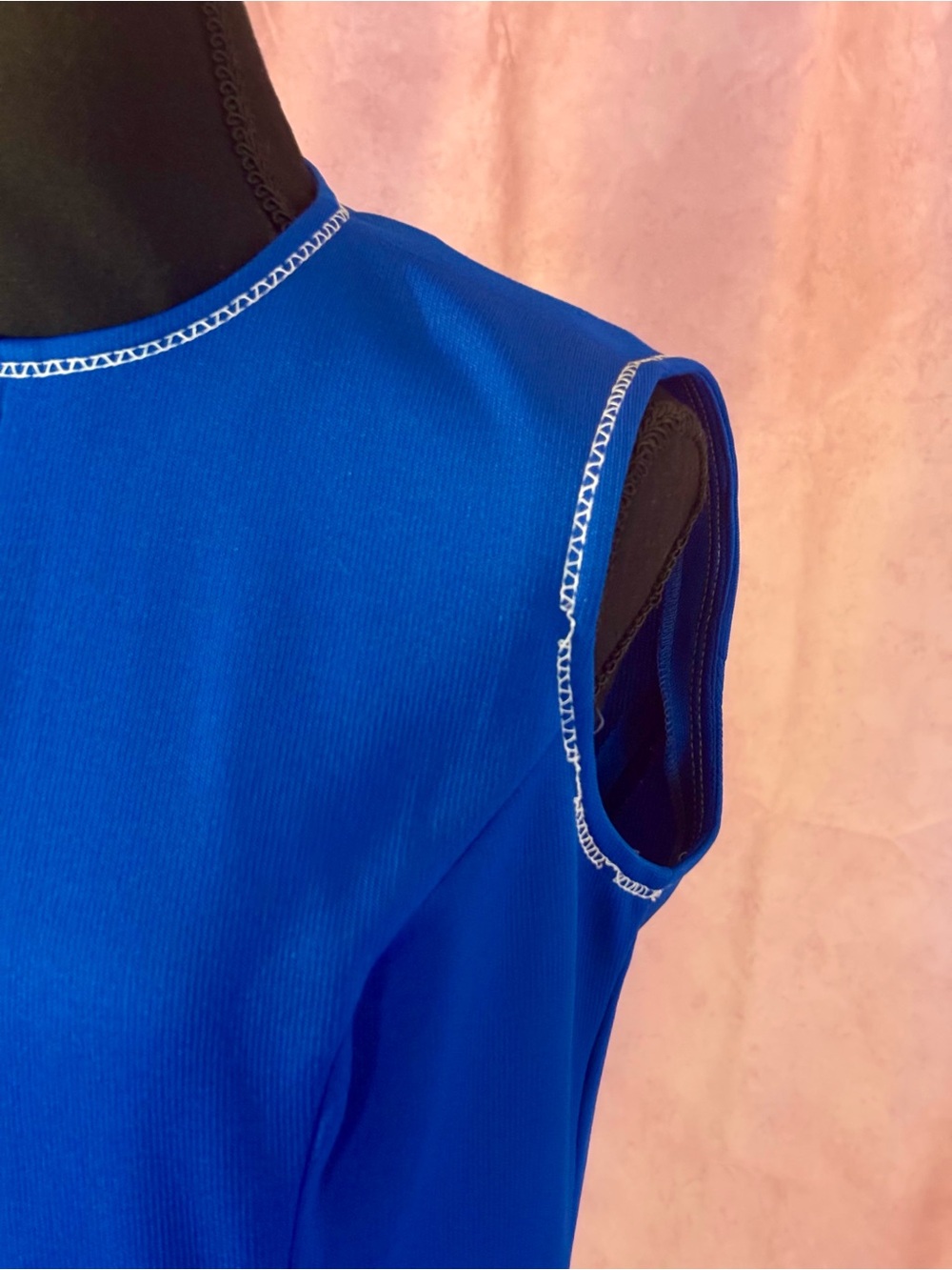 Vintage 60s 70s Butte Knit Royal Blue Mod Fit & Flare Dress Sleeveless Trim M/L - Picture 3 of 16